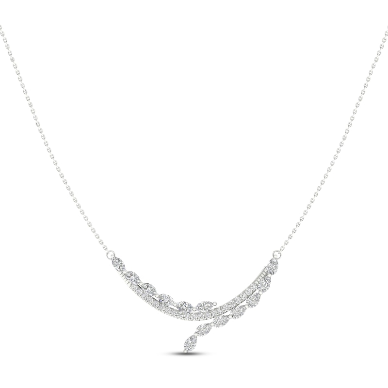 Diamond Swirl Necklace 1-1/2 ct tw Pear, Marquise & Round-cut White Gold Plated 18"