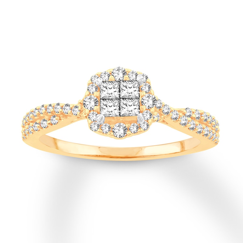 Diamond Engagement Ring 1/2 cttw Princess & Round-cut Yellow Gold Plated