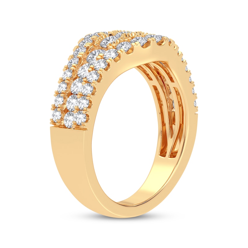 Diamond Fancy Three-Row Anniversary Band 1-1/3 ct tw Round-cut Yellow Gold Plated