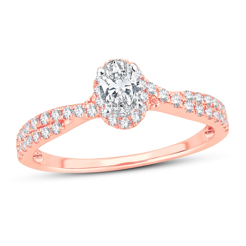 Diamond Engagement Ring 3/4 ct tw Oval & Round-cut Rose Gold Plated
