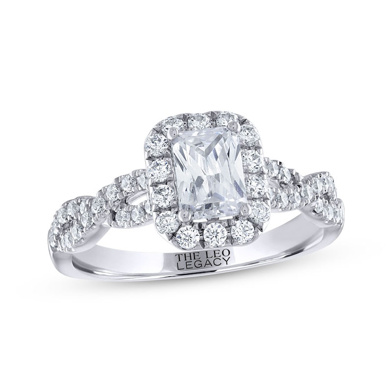 THE LEO Legacy Lab-Created Diamond Emerald-Cut Engagement Ring 1-1/6 ct tw White Gold Plated
