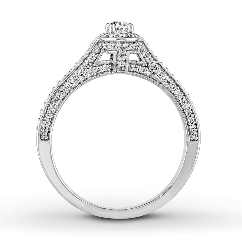 Diamond Engagement Ring 5/8 ct tw Oval & Round White Gold Plated