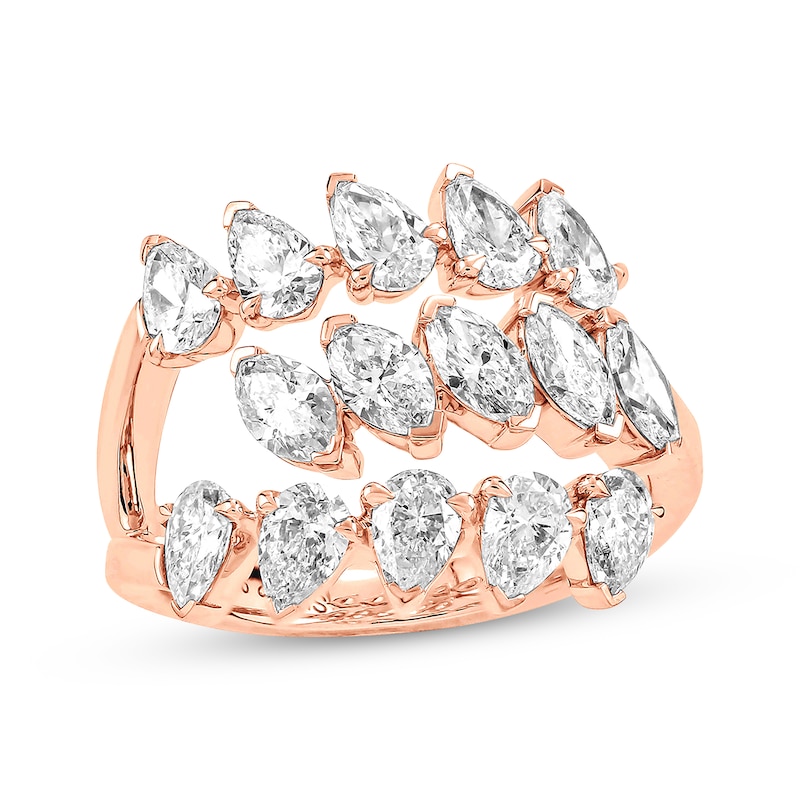 Pear-Shaped & Marquise-Cut Diamond Three-Row Bypass Ring 2-1/4 ct tw Rose Gold Plated