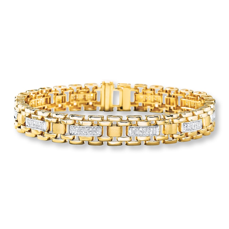 Men's Bracelet 3/4 ct tw Diamonds Yellow Gold Plated 8.25"