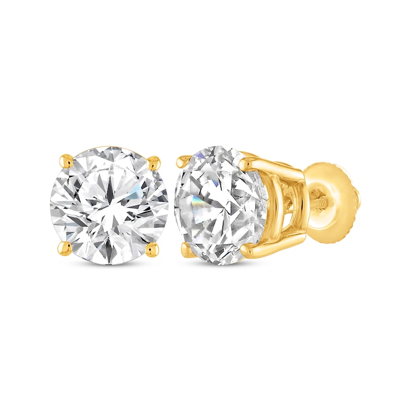 Round-Cut Diamond Solitaire Stud Earrings 2 ct tw Yellow Gold Plated