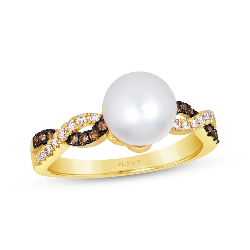 Le Vian Cultured Pearl Ring 1/5 ct tw Diamonds Honey Gold Plated