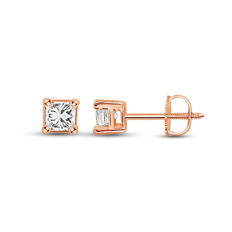 Diamond Solitaire Stud Earrings 1 ct tw Princess-cut Rose Gold Plated