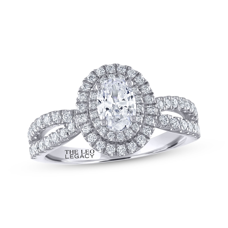 THE LEO Legacy Lab-Created Diamond Oval-Cut Double Halo Engagement Ring 1 ct tw White Gold Plated