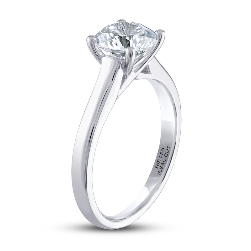 THE LEO Ideal Cut Diamond Solitaire Engagement Ring 1-1/2 ct tw White Gold Plated