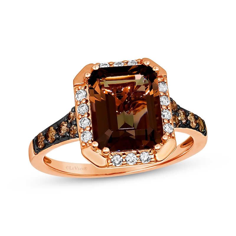 Le Vian Chocolate Emerald-Cut Quartz Ring 1/3 ct tw Diamonds Strawberry Gold Plated