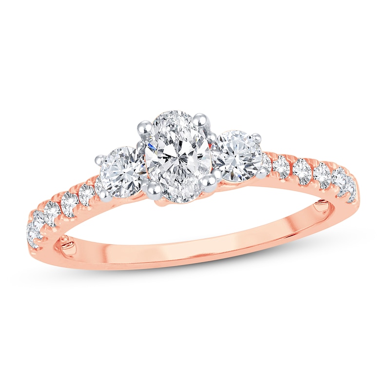 3-Stone Diamond Engagement Ring 1 ct tw Oval & Round Rose Gold Plated