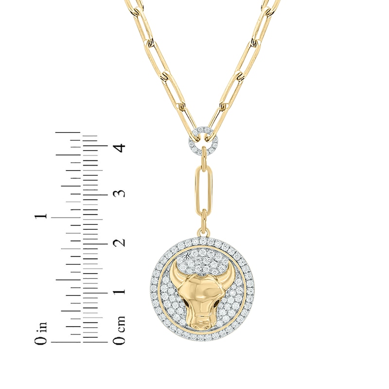 Round-Cut Diamond Bull Disc Paperclip Chain Y-Drop Necklace 1 ct tw Yellow Gold Plated 18”