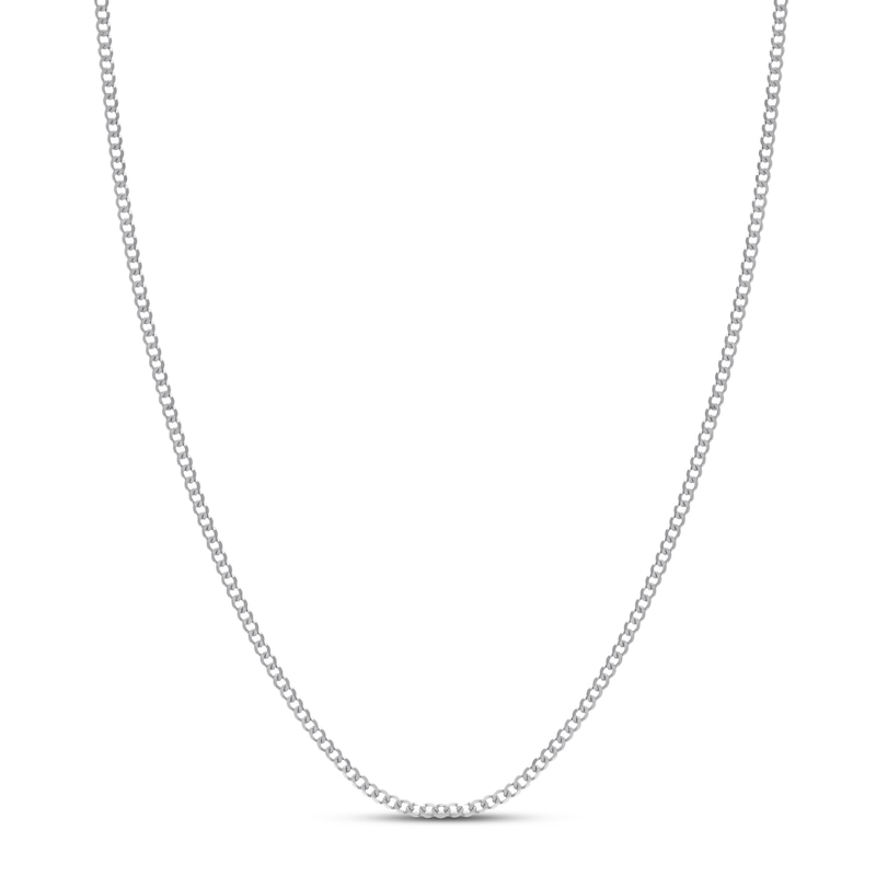 Solid Curb Chain Necklace 2.7mm White Gold Plated 16"