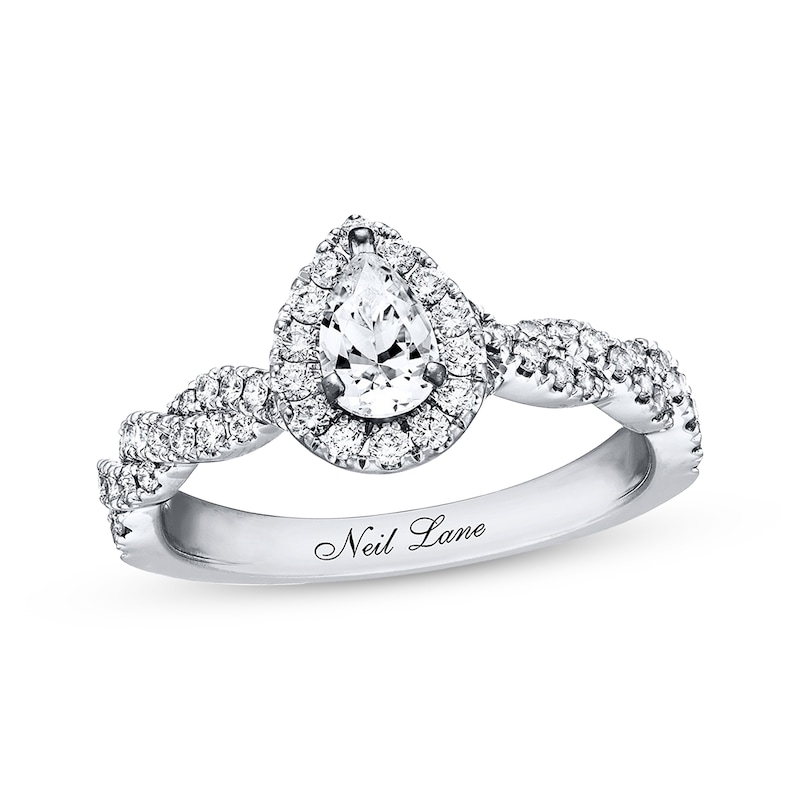 Neil Lane Engagement Ring 3/4 ct tw Pear & Round-cut Diamonds White Gold Plated - Size 4.5