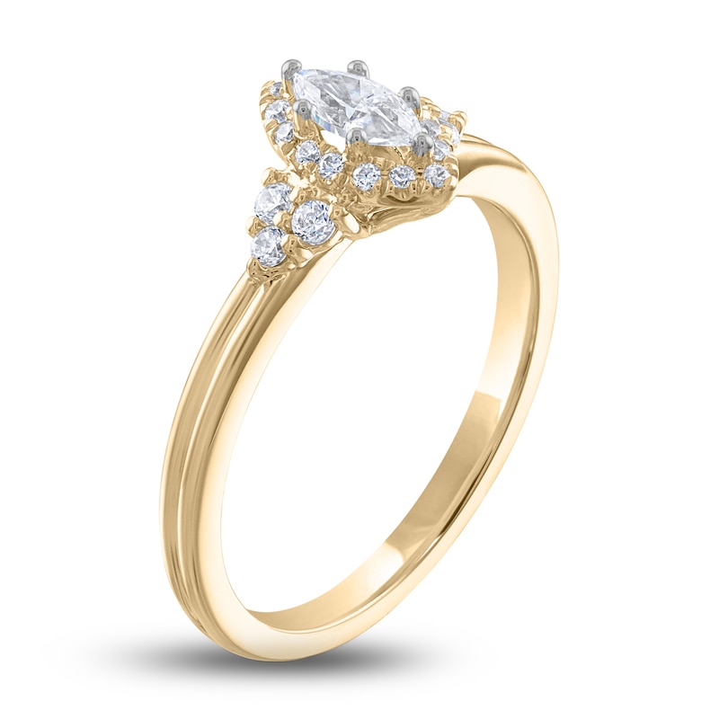 Diamond Engagement Ring 3/8 ct tw Marquise & Round-Cut Yellow Gold Plated