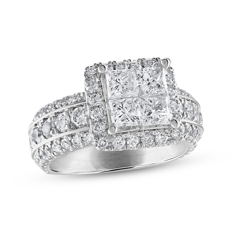 Multi-Diamond Engagement Ring 3 ct tw Princess & Round White Gold Plated
