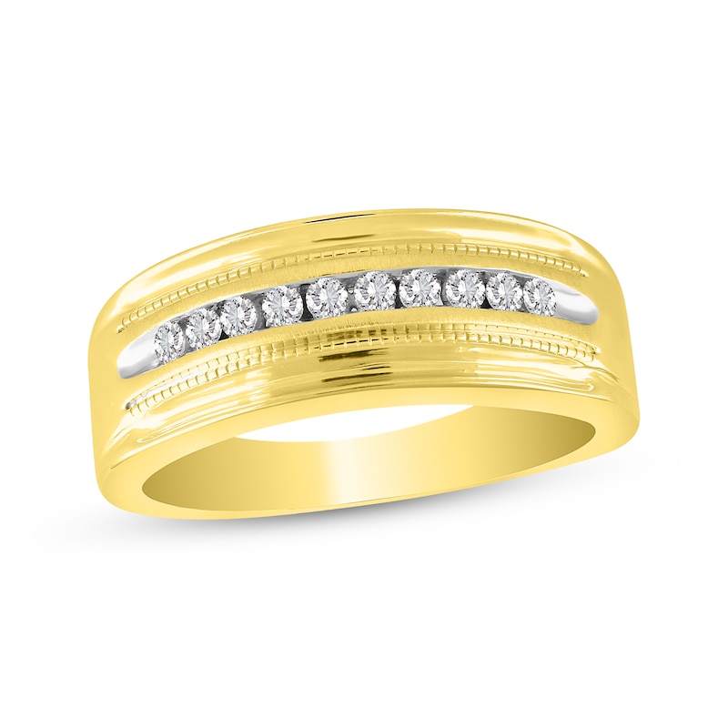 Men's Diamond Milgrain Wedding Band 1/4 ct tw Round-cut Yellow Gold Plated