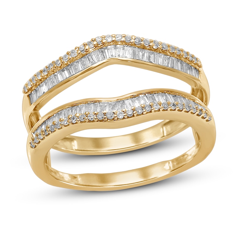 Diamond Enhancer Ring 1/2 ct tw Round/Baguette Yellow Gold Plated