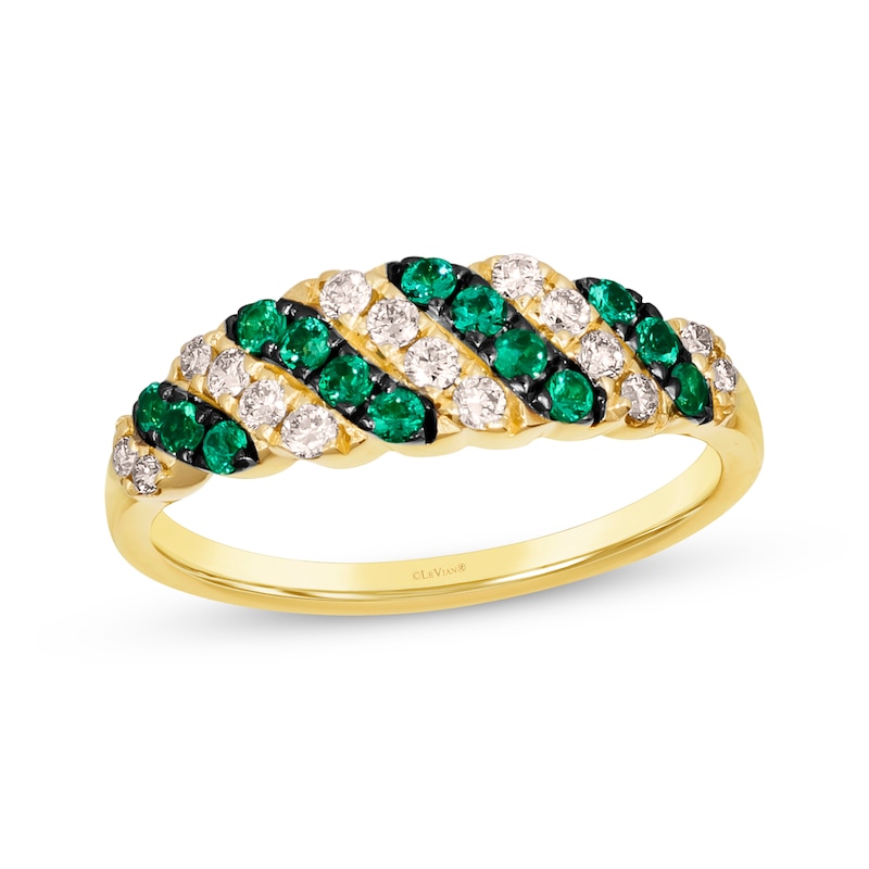 Le Vian Emerald & Diamond Diagonal Ring 1/4 ct tw Honey Gold Plated