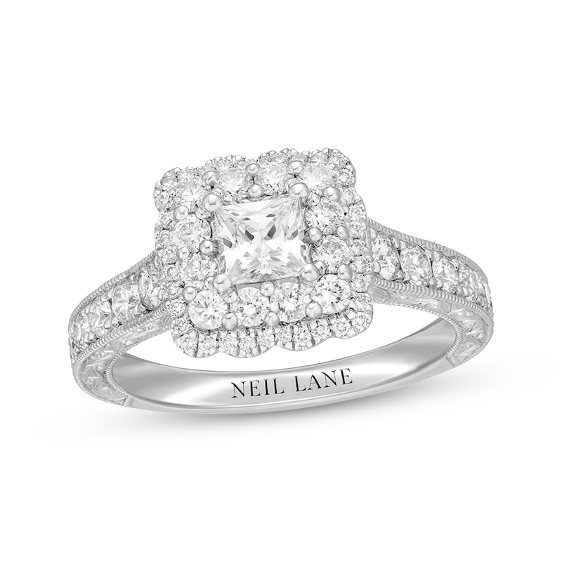 Neil Lane Diamond Engagement Ring 1-3/8 ct tw Princess & Round-cut White Gold Plated