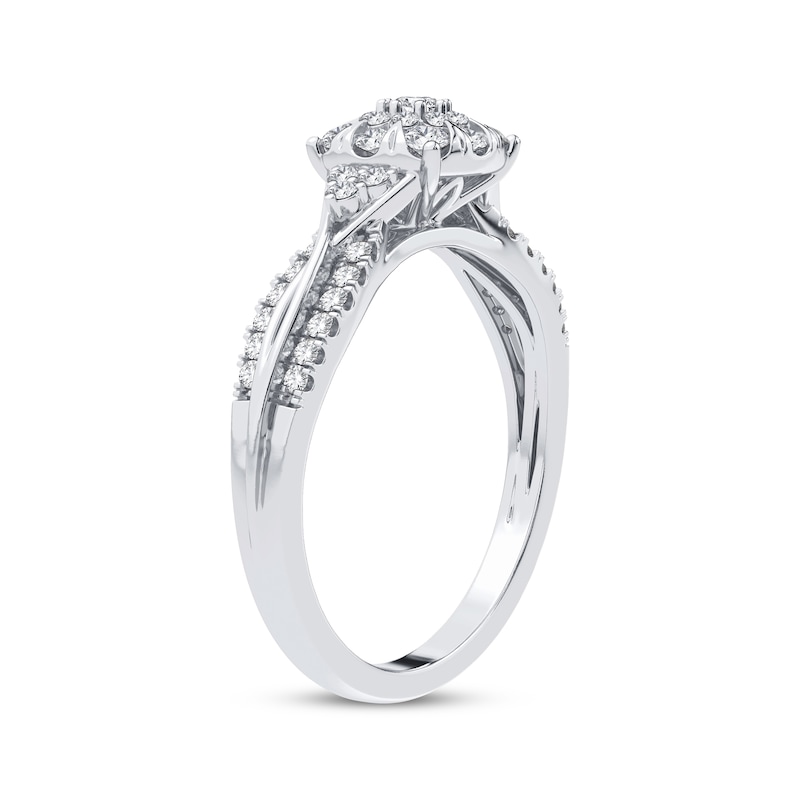 Multi-Diamond Center Twist Engagement Ring 3/8 ct tw Round-cut White Gold Plated