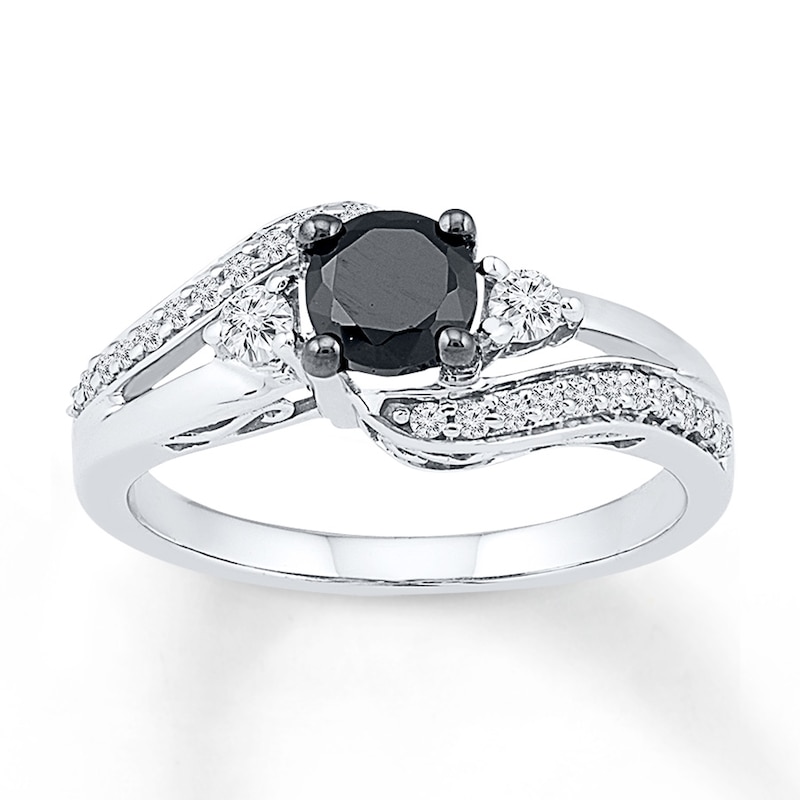 Black Diamond Ring 5/8 ct tw Round-cut White Gold Plated