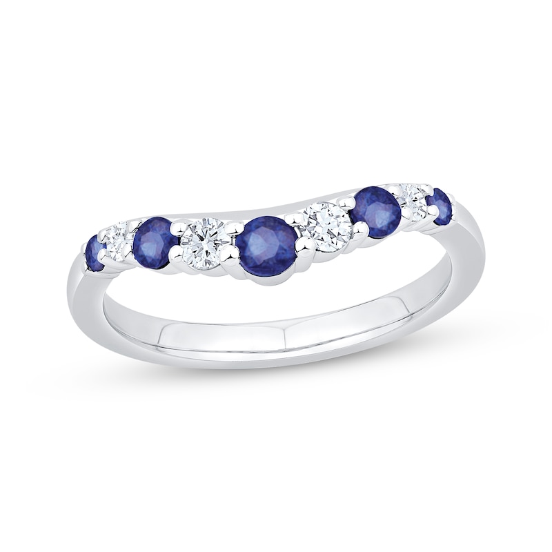 Diamond & Sapphire Contoured Anniversary Band 1/5 ct tw White Gold Plated