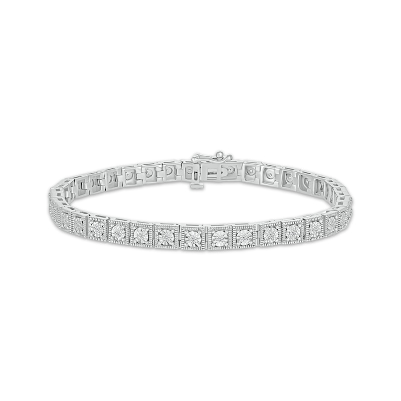 Diamond Square Link Tennis Bracelet 1/5 ct tw Silver Plated 7.25"