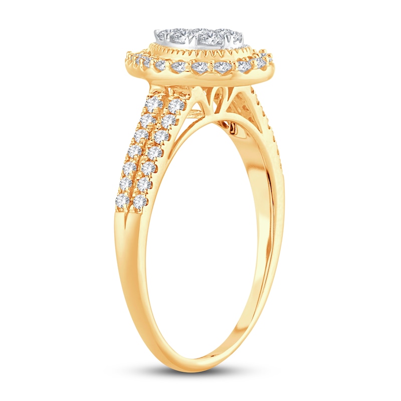 Multi-Stone Diamond Engagement Ring 1/2 ct tw Round-cut Yellow Gold Plated