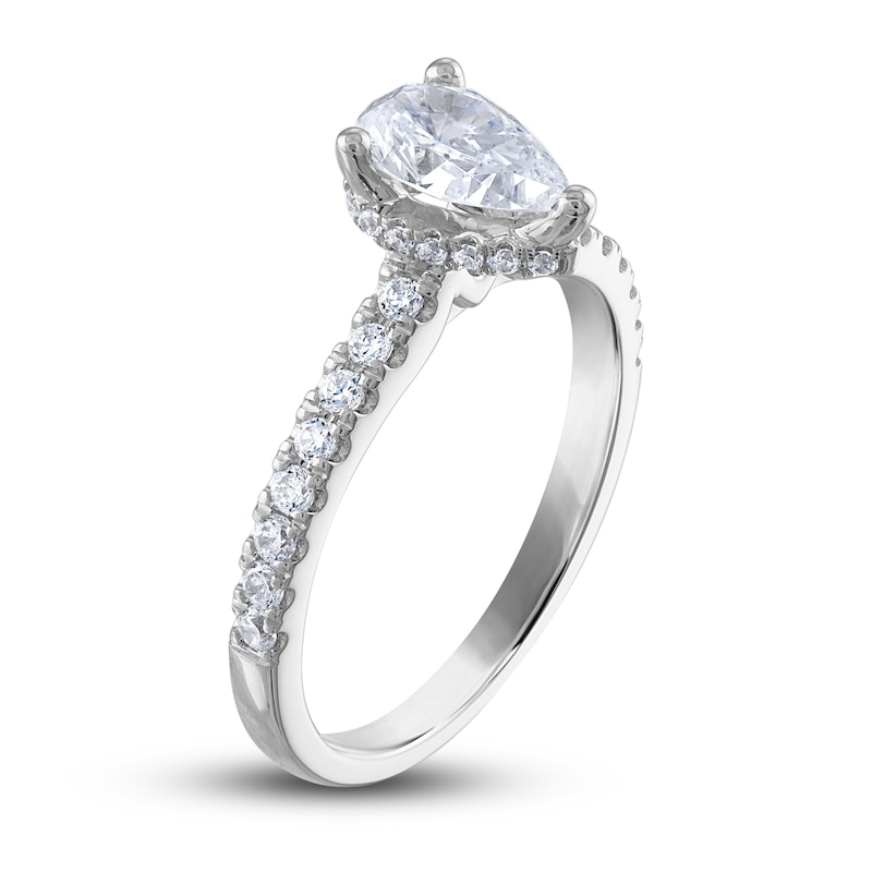 Diamond Engagement Ring 1-1/3 ct tw Pear & Round White Gold Plated