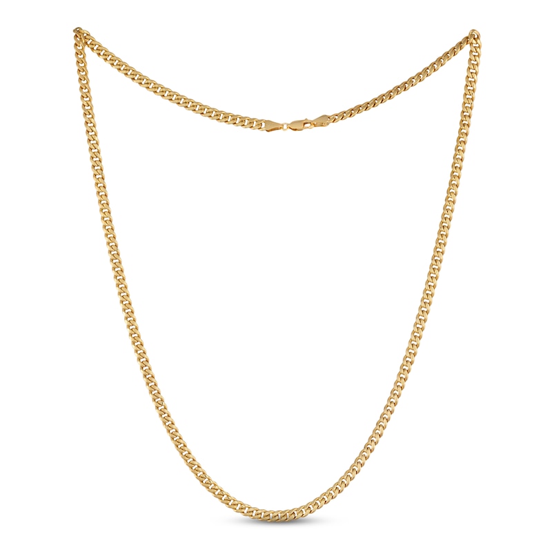 Solid Cuban Chain Necklace Yellow Gold Plated 20"