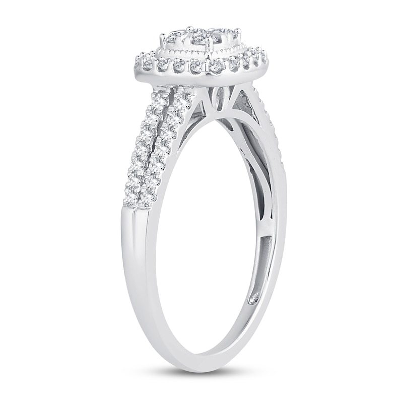 Multi-Diamond Engagement Ring 1/2 ct tw Round-cut White Gold Plated
