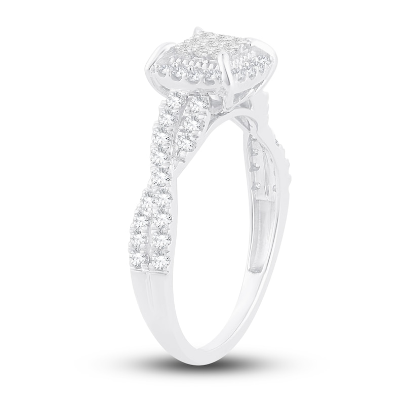 Multi-Diamond Engagement Ring 1/2 ct tw Princess & Round White Gold Plated