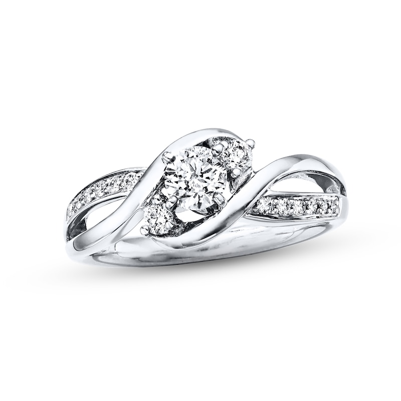 Three-Stone Engagement Ring 3/8 ct tw Round-cut Diamonds White Gold Plated