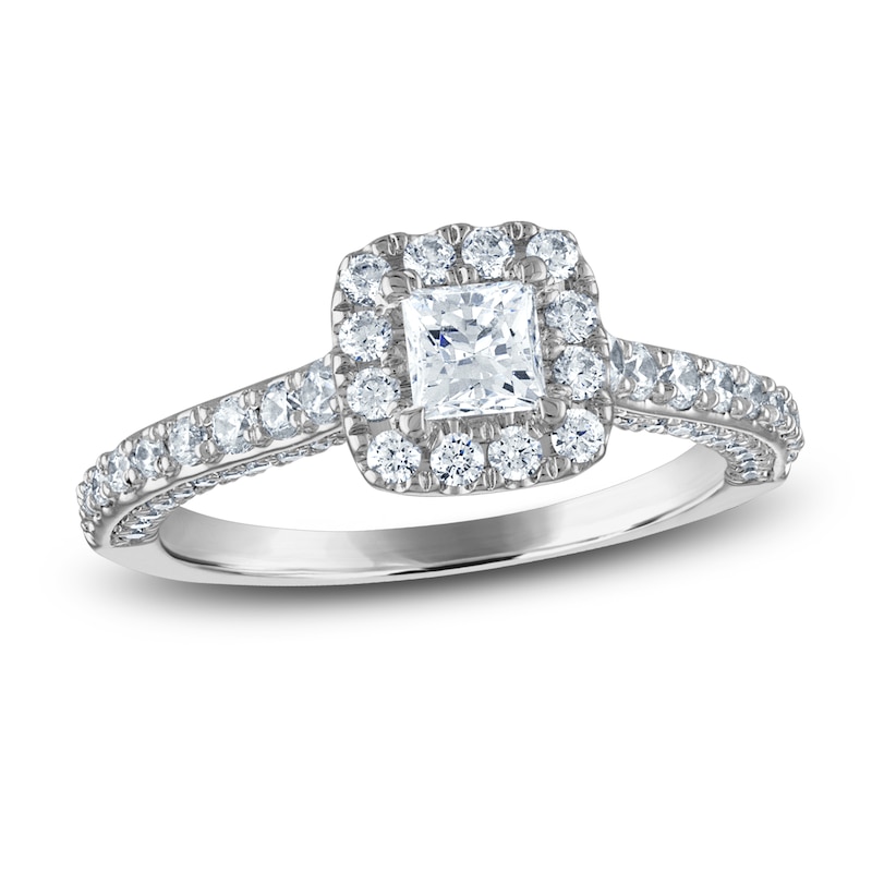 Diamond Engagement Ring 1-1/4 ct tw Princess & Round-cut White Gold Plated