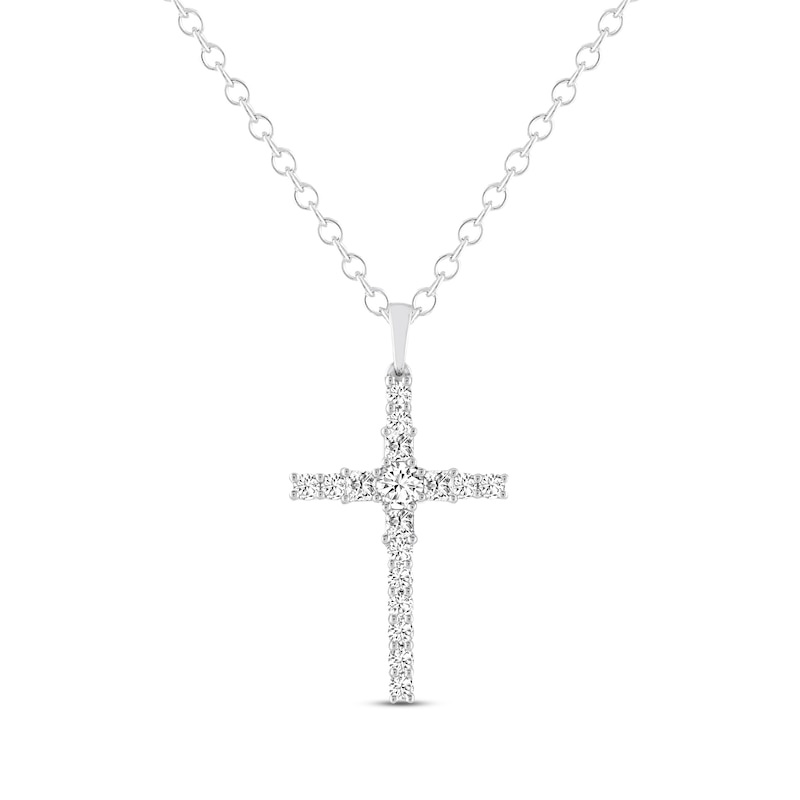 THE LEO Diamond Cross Necklace 1 ct tw Round-cut White Gold Plated 19"
