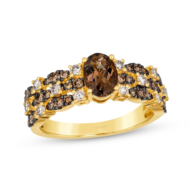 Le Vian Venetian Mosaic Chocolate Quartz Ring 5/8 ct tw Diamonds Honey Gold Plated