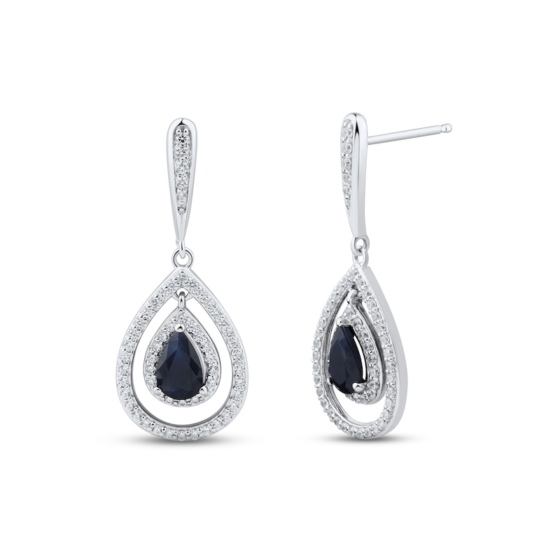 Blue Sapphire & Diamond Dangle Earrings 3/8 ct tw Round-cut White Gold Plated