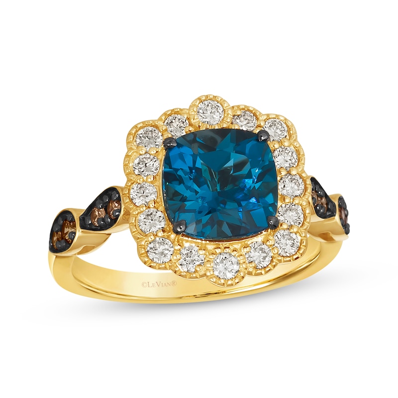 Le Vian Cushion-Cut Blue Topaz Ring 1/2 ct tw Diamonds Honey Gold Plated
