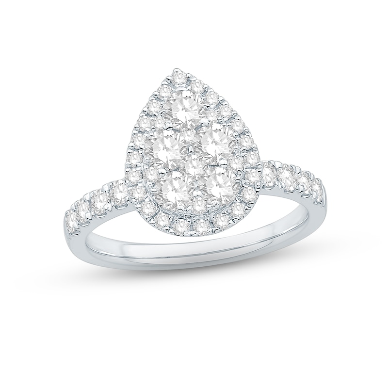 Multi-Diamond Engagement Ring 1-3/8 ct tw Round-cut White Gold Plated