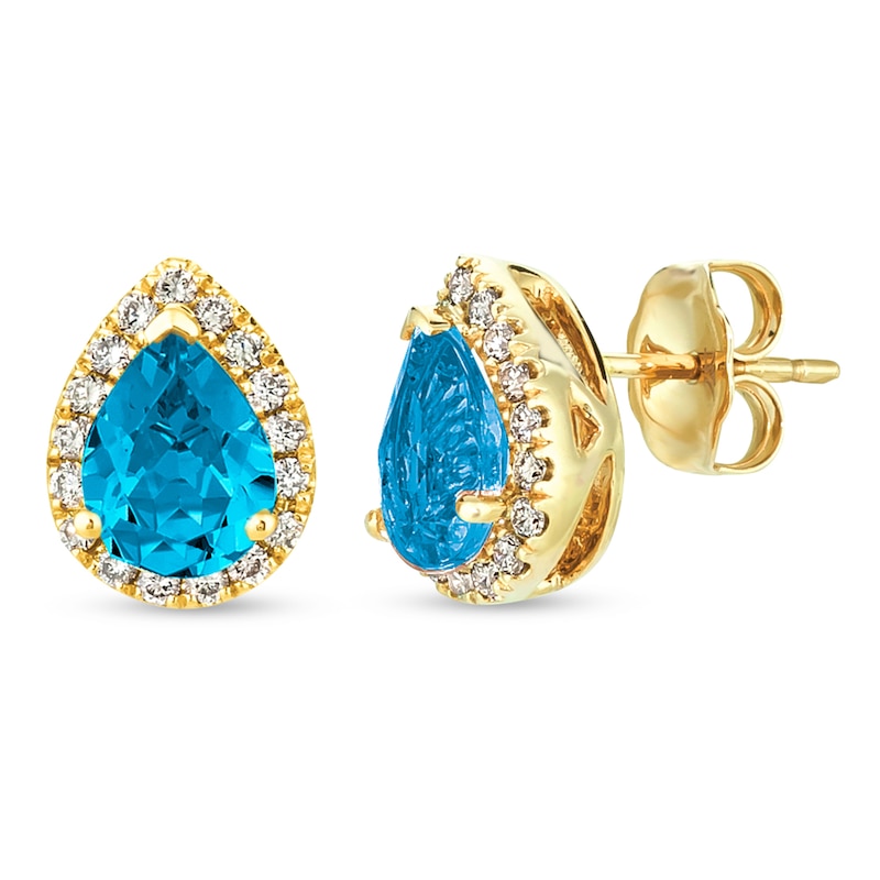 Le Vian Blue Topaz Earrings 1/4 ct tw Diamonds Honey Gold Plated