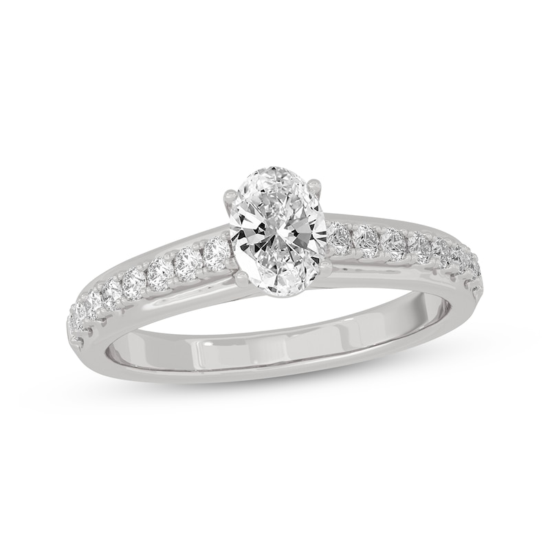 Oval & Round-Cut Diamond Engagement Ring 3/4 ct tw White Gold Plated