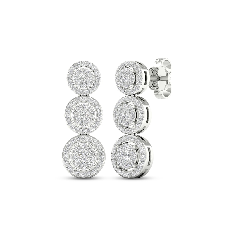 Multi-Diamond Three Circle Drop Earrings 1/2 ct tw Round-cut White Gold Plated