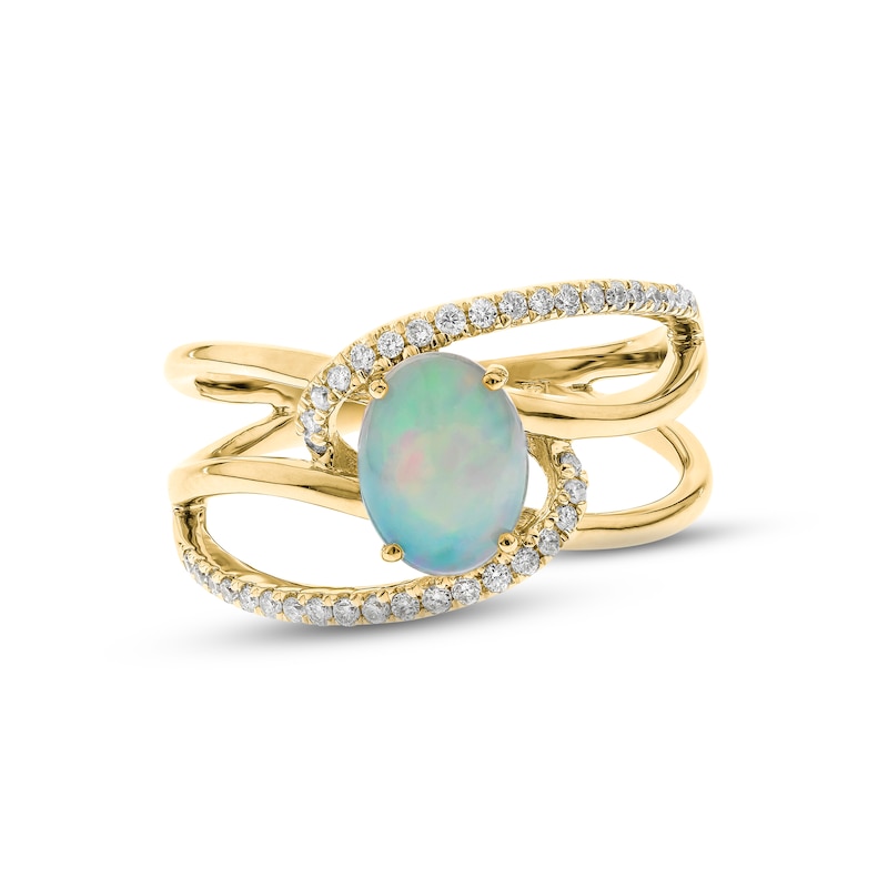 Opal & Diamond Bypass Ring 1/5 ct tw Round-cut Yellow Gold Plated