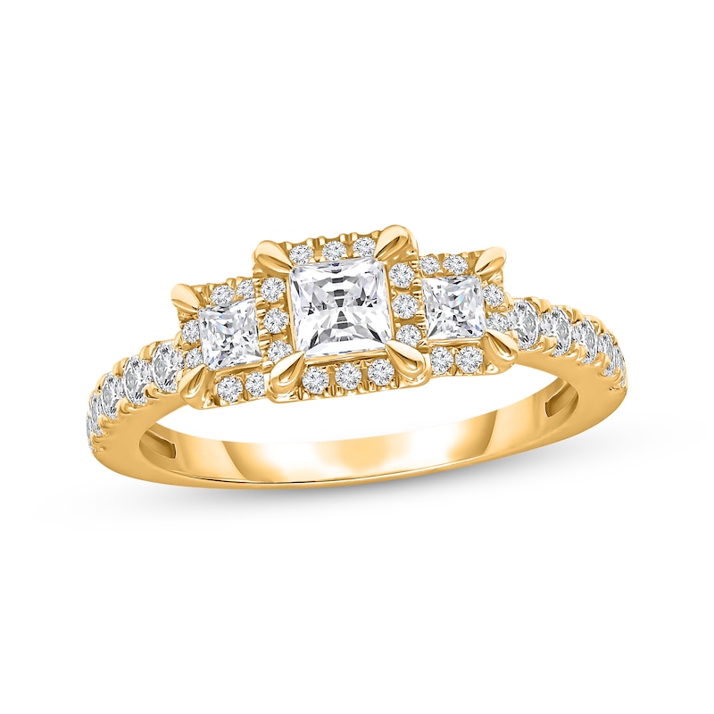 Princess-Cut Diamond Three-Stone Engagement Ring 1 ct tw Yellow Gold Plated
