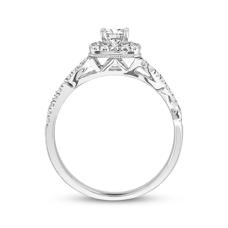 Diamond Engagement Ring 3/8 ct tw Princess & Round-cut White Gold Plated