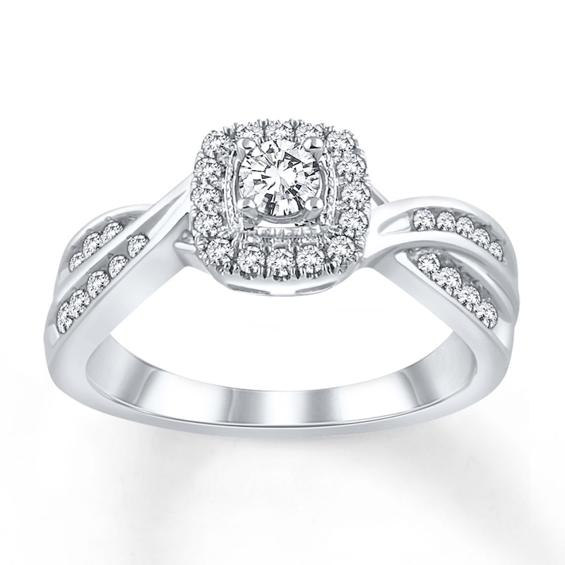 Diamond Engagement Ring 1/2 ct tw Round-cut White Gold Plated