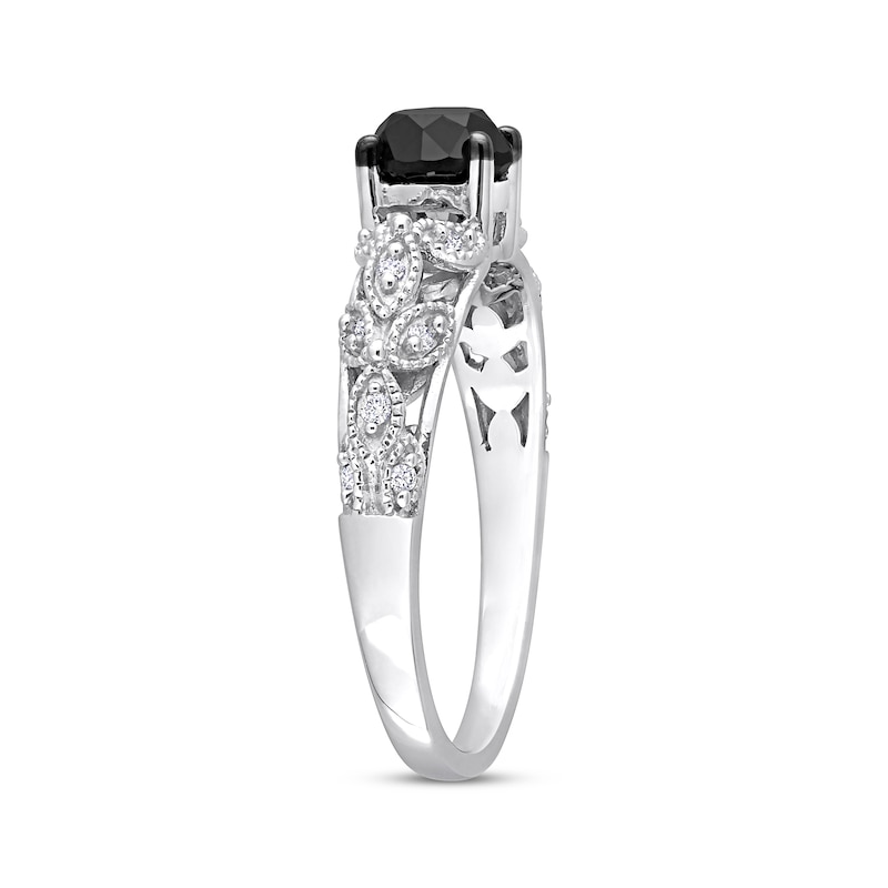 Vintage-Style Round-Cut Black & White Diamond Engagement Ring 7/8 ct tw White Gold Plated