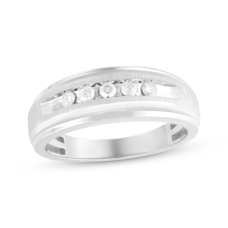 Men's Diamond Five-Stone Brushed Wedding Band 1/4 ct tw White Gold Plated