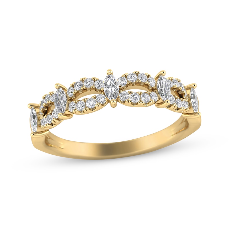 Marquise & Round-Cut Diamond Anniversary Band 3/8 ct tw Yellow Gold Plated
